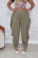 Chic high-waisted olive green paperbag trousers with pleated side details in a tapered fit - Green