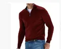 Men's premium burgundy cashmere sweater featuring a stylish quarter-zip collar design - Burgundy