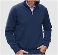 Classic navy blue quarter-zip cashmere sweater for men, autumn winter knitwear - Navy Blue