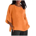 Vista dettagliata che mostra la trama del tessuto della blusa arancione in lino - Taglia S / Top / arancio-rosso