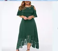 Abito verde scuro con inserti in pizzo, maniche a volant e spalle scoperte - Taglia S / Top / Verde