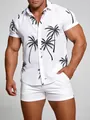 Chemise hawaïenne blanche élégante à manches courtes pour hommes avec motif palmier noir - 3XL / Hauts / Blanc Palmier Noir (C254-Blanc)