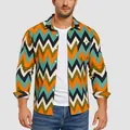 Camisa de hombre de manga larga con estampado de chevron en colores vivos - 3XL / Tops / Ondas Coloridas (R2-Verde)