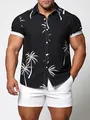 Chemise hawaïenne noire à manches courtes pour homme avec imprimé de palmier blanc - 3XL / Hauts / Noir Palmier Blanc (C254-Noir)