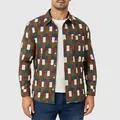Camisa de hombre de manga larga con estampado geométrico en tonos tierra con bolsillo - 3XL / Tops / Marrón Verde Patchwork Geométrico (R6)