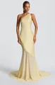 Elegant pale yellow one-shoulder jacquard evening dress with sheer mermaid skirt - S / Bottom (One-Shoulder Style) / Yellow