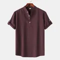 Chemise homme ajustée bordeaux à col officier et manches courtes avec pattes boutonnées - S / Hauts / Café