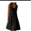 Elegantes ärmelloses schwarzes Stufen-Midikleid für Damen am Strand im Sommerurlaub - Schwarz