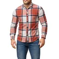 Vista frontal de alta calidad de camisa informal de franela a cuadros rojos y blancos para hombre - S / Tops / Rojo