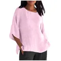 Dettaglio di una blusa rosa casual da donna con maniche a 3/4 in cotone e lino - Taglia S / Top / Rosa Chiaro N. 12