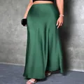 Elegant forest green satin maxi skirt for women featuring a minimalist silky finish - XS / Bottoms / Dark Green
