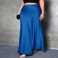 Elegant high-waisted royal blue satin maxi skirt featuring a smooth silk-like finish - XS / Bottoms / Blue