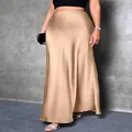 Elegant champagne satin maxi skirt with high waist and luxurious silk-like finish for women. - XS / Bottoms / Champagne