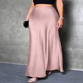 Elegant dusty rose high-waisted satin maxi skirt with a smooth silk-like finish - XS / Bottoms / Pink