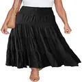 Détail d'une jupe longue noire bohème à taille haute élastique et à volants - S / Bas / Noir