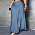 Dusty blue satin high waist maxi skirt with elegant silk-like finish for women - XS / Bottoms / Grey Blue