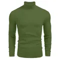 Men's olive green long sleeve turtleneck ribbed knit sweater top for autumn and winter - Green