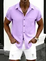 Chemise décontractée à manches courtes pour hommes en couleur violet lavande uni - M / Hauts / Violet