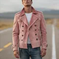 Vintage men's lapel suede jacket in dusty pink with double-breasted buttons - S / Tops / Pink