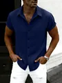 Navy blue men's casual short sleeve button-down shirt with chest pocket - Navy Blue