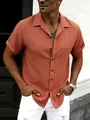 Classic men's short-sleeved rust-colored button-up shirt with lapel and chest pocket - Tan