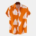 Elegante camicia estiva a maniche corte da uomo con stampa fantasma arancione acceso - Arancione