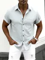 Men's casual light grey short-sleeved lapel shirt with pocket for summer style - Off White