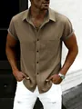 Men's stylish brown short-sleeved button-down shirt featuring premium textured fabric - Army Green