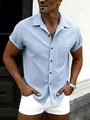 Premium men's casual short sleeve button-down shirt in light blue with chest pocket - Light Blue