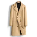 Cappotto da uomo doppiopetto in lana cammello, elegante soprabito lungo per l'inverno. - Taglia M / Top / Kaki