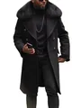 Elegante abrigo negro de lana para hombre, corte entallado con cuello de piel de lujo - S / Tops / Negro