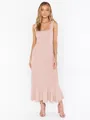 Elegant dusty pink square neck midi dress featuring a stylish ruffle hem for summer commute - Light Pink