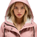 Women's pink hooded jacket with warm white fleece lining and front zipper detail - Pink