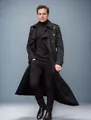 Professional studio shot of a man wearing a long black trench coat in European style - S / Tops / Black