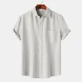 Detalle de cerca de camisa casual gris de manga corta con textura tipo gofre. - 3XL / Tops / Gris