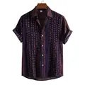 Detail shot of men's casual short-sleeved shirt with orange polka dots and stripes - M / Tops / Deep Purple Polka Dot Stripe (C140)