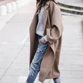 Stijlvolle oversized casual effen wollen jas voor dames in een chique streetstyle outfit - S / Tops / koffiekleur