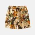 Stylish men's floral beach shorts with elastic waistband and adjustable black drawstring - M / Bottoms / DK120-Beige Vintage Floral