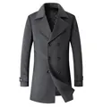 Élégant manteau croisé en laine gris foncé pour homme avec doublure matelassée chaude - S / Hauts / Gris foncé