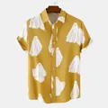 Camicia casual da uomo gialla a maniche corte con simpatica stampa a fantasmi bianchi - 3XL / Top / Giallo