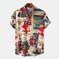 Detailed view of men's short-sleeved shirt featuring a vintage ethnic print design - Retro Emblem Tassel Design (PL009)