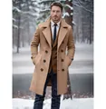 Elegante cappotto lungo in lana doppiopetto slim fit da uomo in color cammello. - Taglia M / Top / Kaki