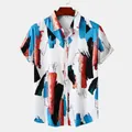 Stylish men's short-sleeved beach shirt featuring a vibrant abstract brushstroke print. - 3XL / Tops / White Art Brushstroke Print (C208)