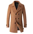 Manteau élégant en laine pour hommes à double boutonnage marron avec doublure matelassée - S / Hauts / Chameau