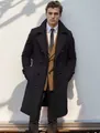 Elegant men's black mid-length wool blend overcoat featuring a classic double-breasted style - S / Tops / Black