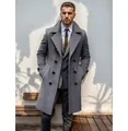 Elegante cappotto lungo in lana grigia doppiopetto da uomo slim fit con revers - Taglia M / Top / Grigio