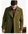 Cappotto da uomo in lana stile britannico, doppiopetto verde oliva - Taglia S / Top / Verde militare