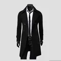 Sophisticated black double-breasted long wool trench coat for men stylish slim fit - M / Tops / Black