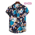 Men's slim fit floral short sleeve button-down shirt for summer beach casual wear - XH09-Navy Blue Floral