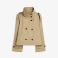 Stijlvolle korte kaki trenchcoat voor dames met dubbele knopenrij en hoge opstaande kraag - S / Tops / Khaki